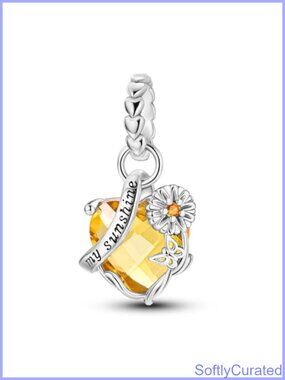 925 Sterling Silver Sunflower Heart Charm for Bracelet Necklace